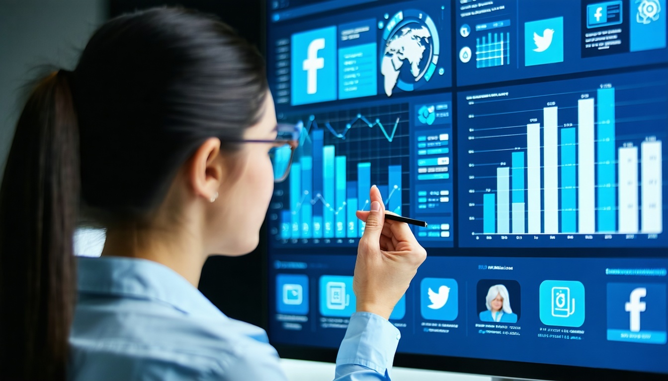Professional analyzing social media data charts